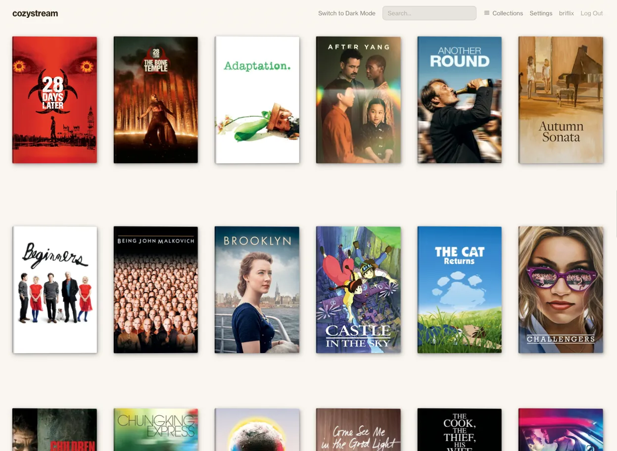 Cozystream browse page showing a poster grid of movies