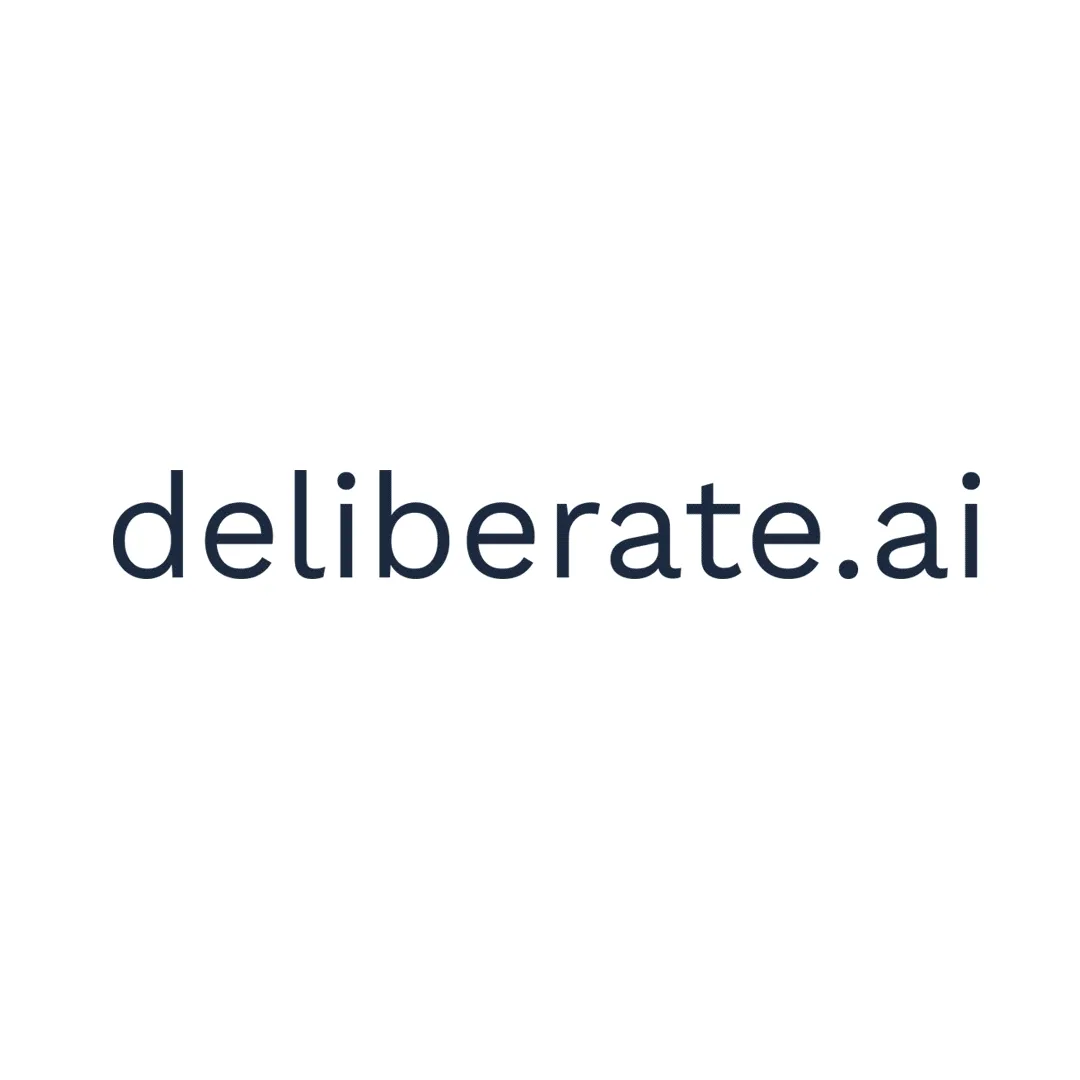 Deliberate AI logo and screens from prototypes for the Deliberate AI health application.