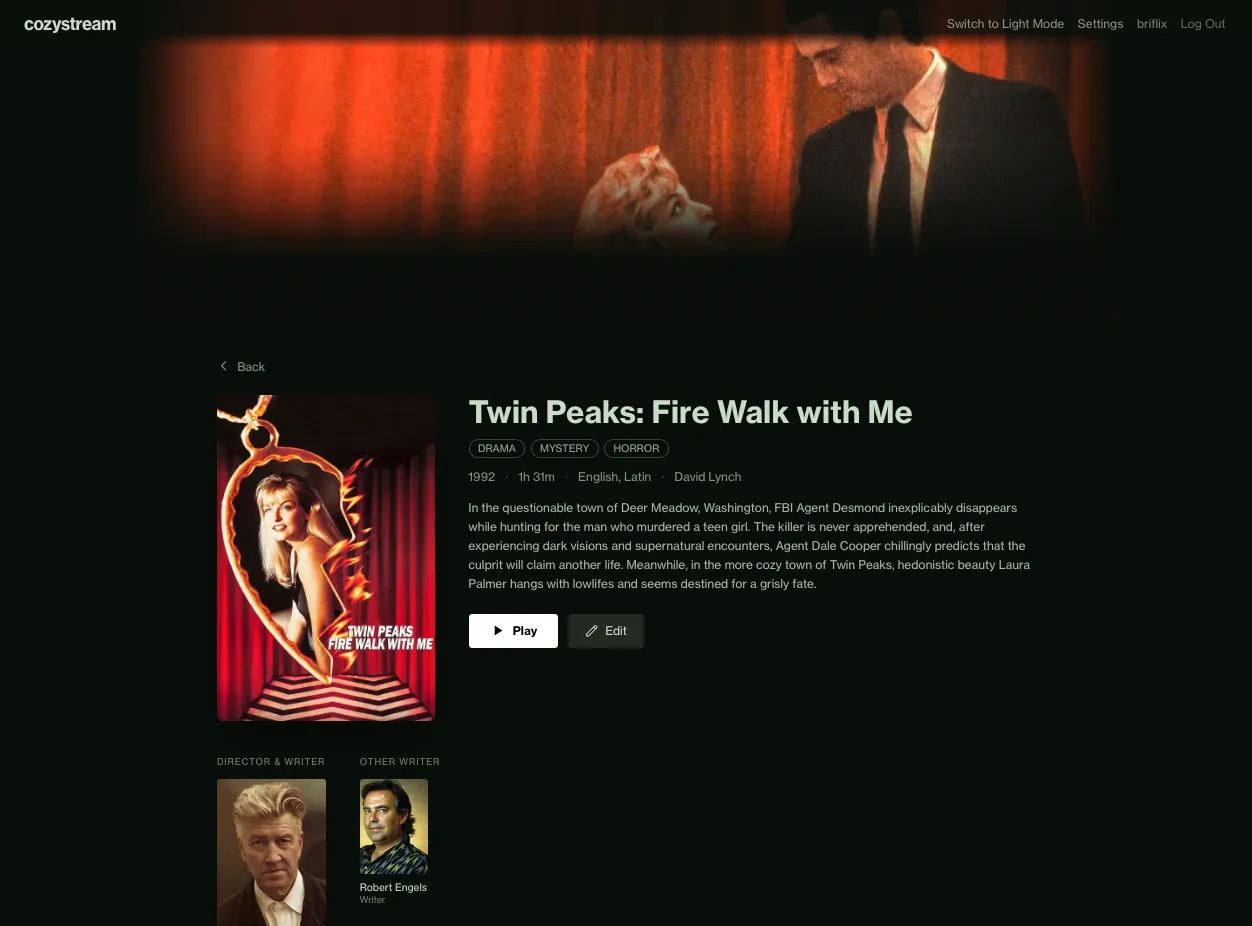 Cozystream detail page with contained poster header layout