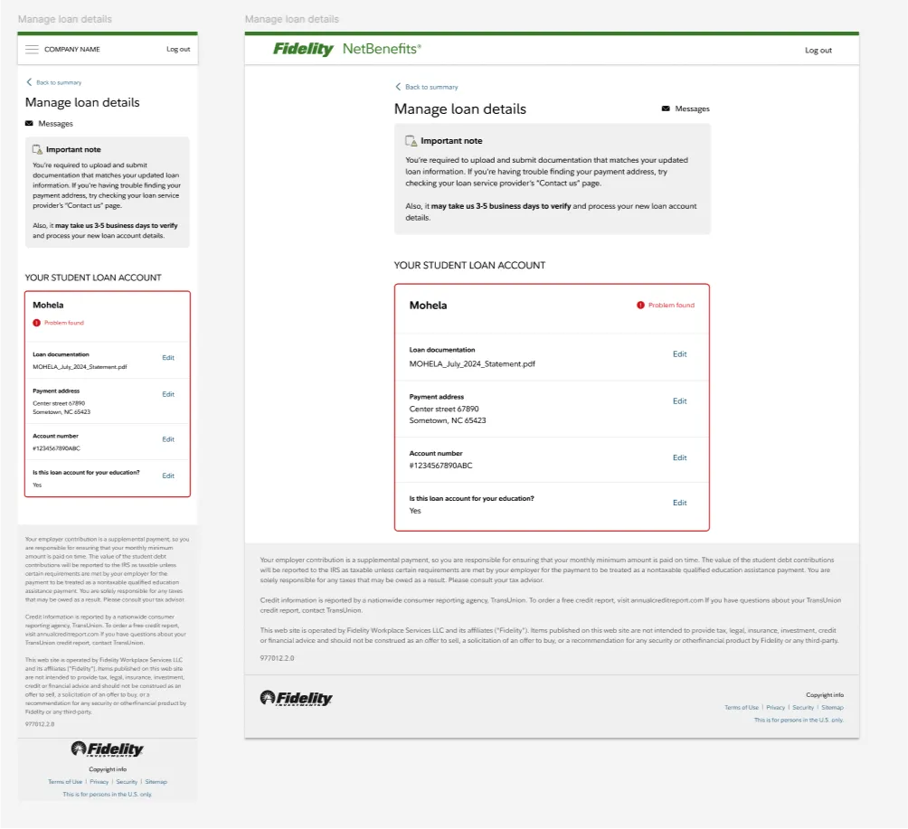 Edit loan flow wireframes