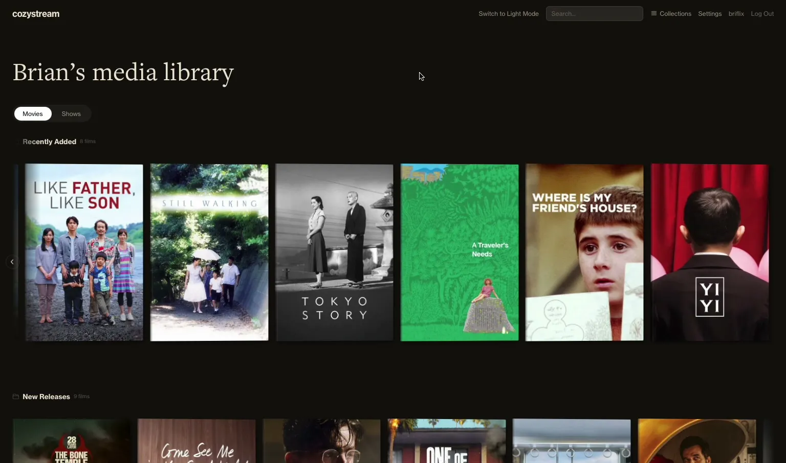 Cozystream media server browse interface