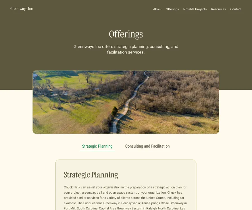 Offerings section showing services categories