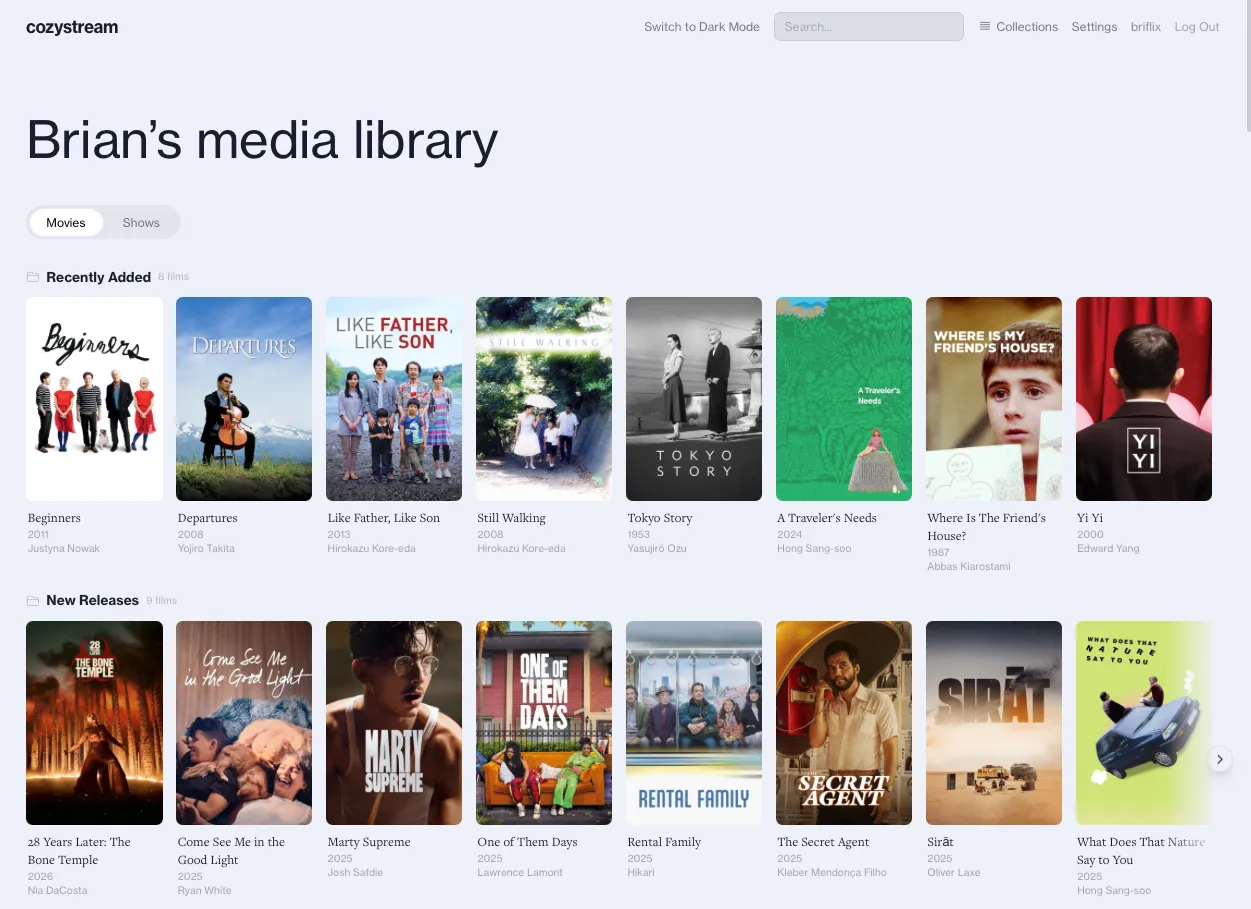 Cozystream browse page shown in different color themes