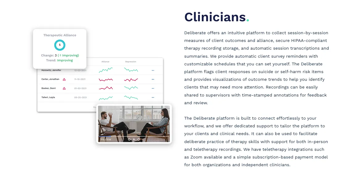 Features overview for clinicians