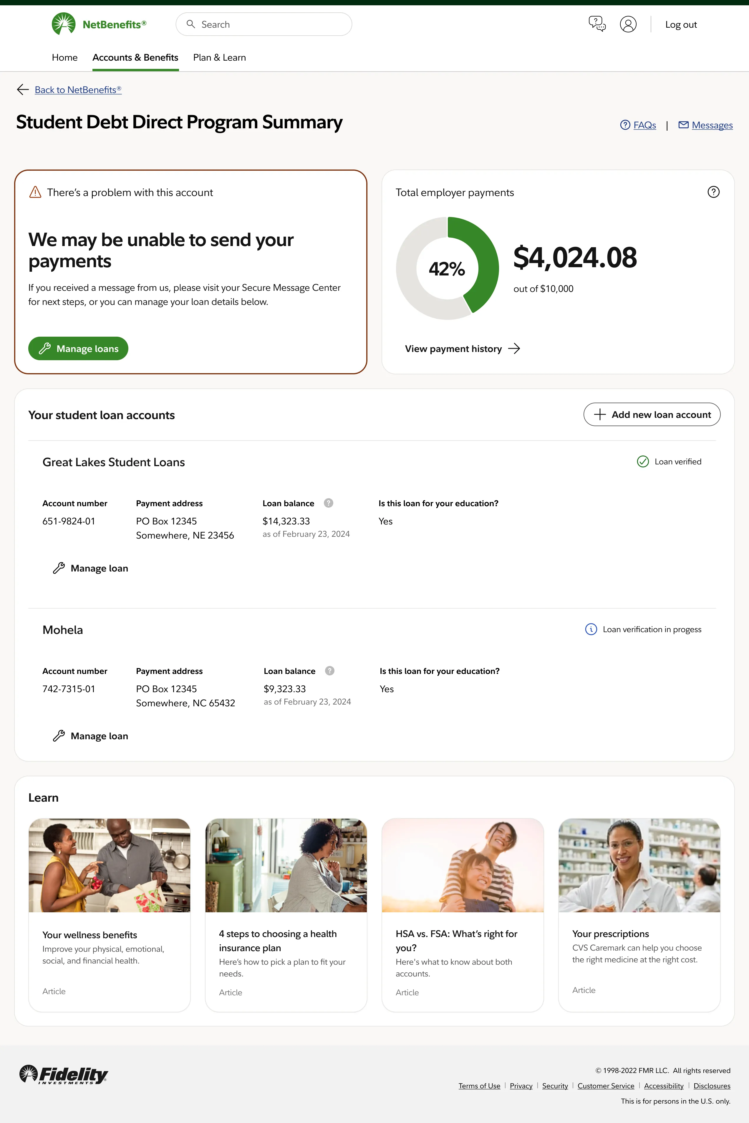 screenshot of post-enrollment dashboard