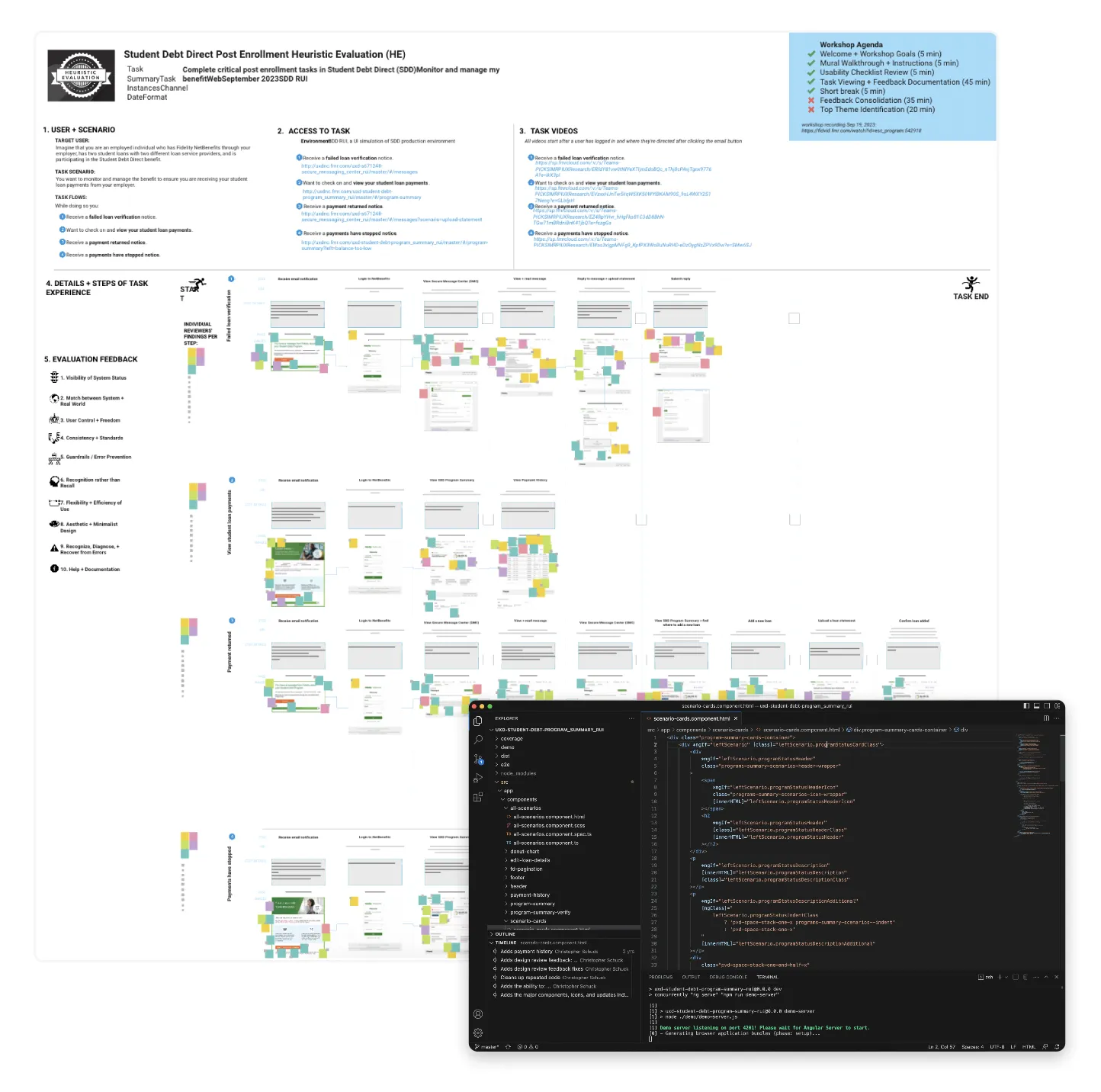 screenshot of miro board and coding window, visual studio code